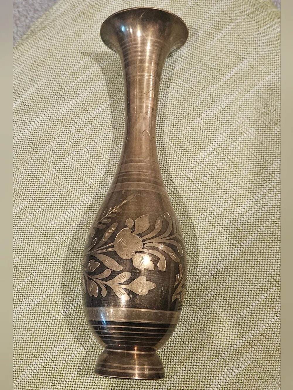 Brass Vase Vintage With Floral Design